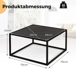 Sofabord i marmorlook rektangulært sofabord med bordplade lavet af imiteret marmor 70 x 70 x 40 cm sort