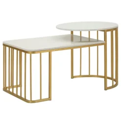 Sofabord, marmorlignende bordplade, guldramme, 90x50x50 cm