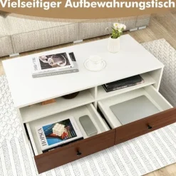 Sofabord med 2 skuffer og 2 hylder Rektangulært stuebord med opbevaringsplads 95 x 48 x 45 cm
