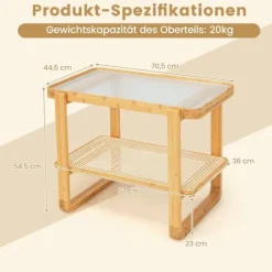 Sofabord med aftagelig glasplade & rattanhylde Sofabord med bambusstel