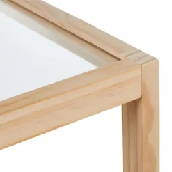 Sofabord med glasplade – fyrretræ, 2 hylder