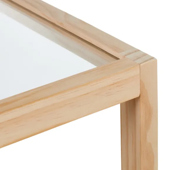 Sofabord med glasplade – fyrretræ, 2 hylder