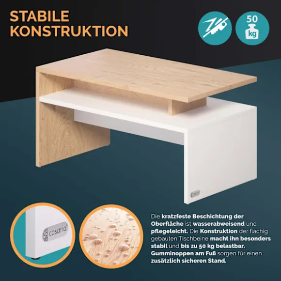 Sofabord med hylde, hvid/eg, 92x51x48cm