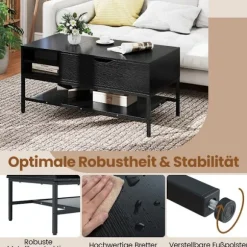 Sofabord med løfteplade og skjult opbevaring, sort træ