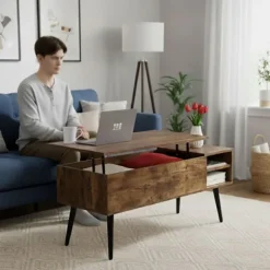Sofabord med skjult opbevaring – Løfteplade, industrielt design