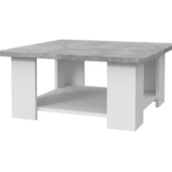 Sofabord PILVI - Hvid og lys beton - Moderne - L 67 x P 67 x H 31 cm Vit/ljusgrå betongoptik