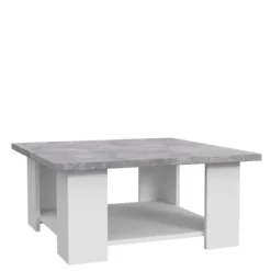 Sofabord PILVI - Hvid og lys beton - Moderne - L 67 x P 67 x H 31 cm Vit/ljusgrå betongoptik