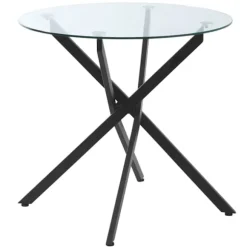 Sofabord Rundt Glasbord, Sort, Sidebord Med Sikkerhedsglas & Metalstel, 80X80X75 Cm