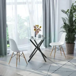 Sofabord Rundt Glasbord, Sort, Sidebord Med Sikkerhedsglas & Metalstel, 80X80X75 Cm