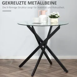 Sofabord Rundt Glasbord, Sort, Sidebord Med Sikkerhedsglas & Metalstel, 80X80X75 Cm