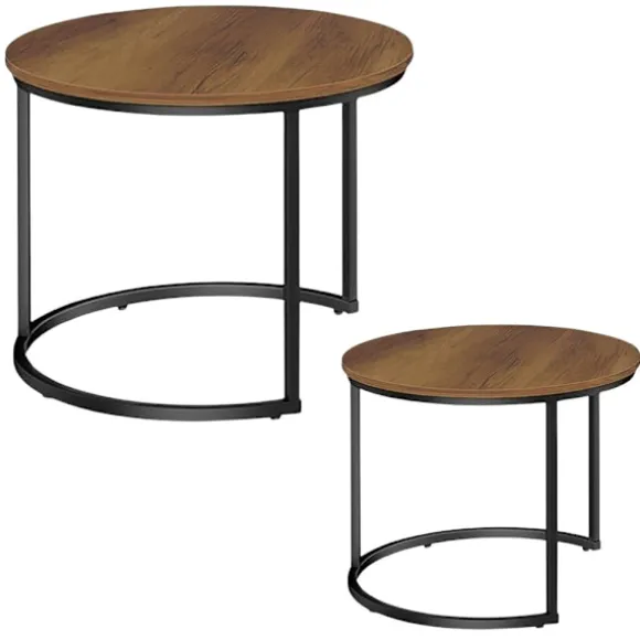 Sofabordssæt 2 stk runde 60/40 cm laminat-MDF sort metal