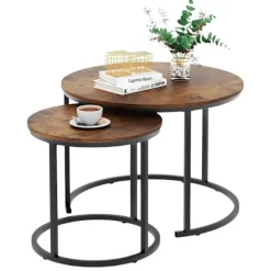 Sofabordssæt 2 stk runde 60/40 cm laminat-MDF sort metal