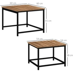 Sofabordsæt Med 2 Sideborde I Industrielt Design, Stuebord Med Trælook, Stål, Natur