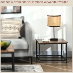 Sofabordsæt Med 2 Sideborde I Industrielt Design, Stuebord Med Trælook, Stål, Natur