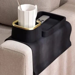 Sofakopholderbakke i silikone, skridsikker og spildsikker sofadrikholder, stærk og vægtet telefon/fjernbetjening/snacks sofakopholder Black