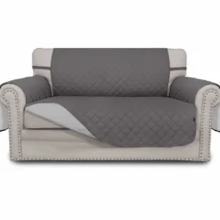 Sofaovertræk, Skridsikkert, Vendbart Møbelbeskyttelse, Vandtæt, Sofabeskyttelse med Elastiske Bånd, Husdyrsbeskyttelse (Enkeltpersoners, Grå)