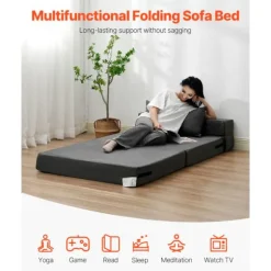 Sofa-seng Pliant 3 i 1 - DUOKU - Konvertibel i Memory Skum - 2 Puder - Vaskbar Betræk