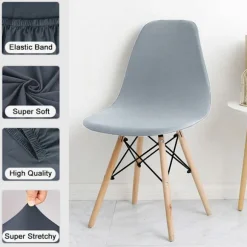 Solid Farvet Skall Stolbetræk Stræk Armløs Spisestuestol Betræk dark grey