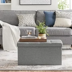 Songmics Linnedstof opbevaringsbænk Ottoman alsidig pladsbesparende Light Grey