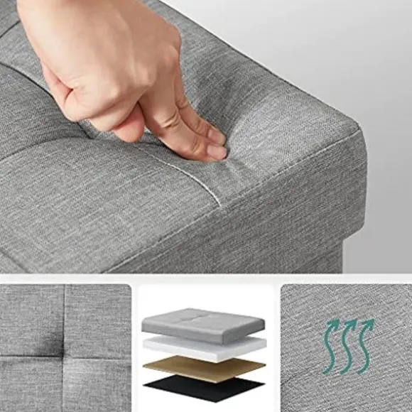 Songmics Linnedstof opbevaringsbænk Ottoman alsidig pladsbesparende Light Grey