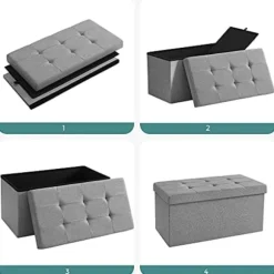 Songmics Linnedstof opbevaringsbænk Ottoman alsidig pladsbesparende Light Grey