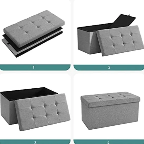 Songmics Linnedstof opbevaringsbænk Ottoman alsidig pladsbesparende Light Grey