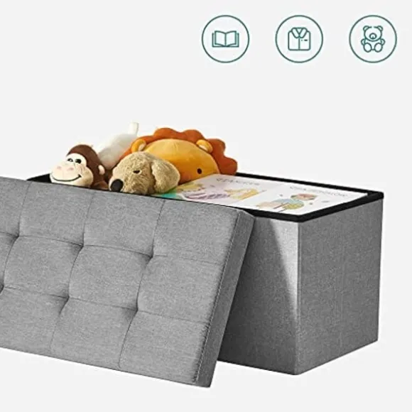 Songmics Linnedstof opbevaringsbænk Ottoman alsidig pladsbesparende Light Grey