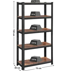 Songmics reol, 30 x 75 x 150 cm, 650 kg bæreevne), brun og sort