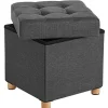 Songmics Sammenklappelig Cube Ottoman opbevaring og fodskammel med træfødder og låg Grå