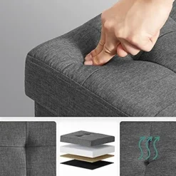 Songmics Sammenklappelig Cube Ottoman opbevaring og fodskammel med træfødder og låg Grå