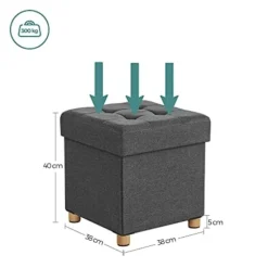 Songmics Sammenklappelig Cube Ottoman opbevaring og fodskammel med træfødder og låg Grå