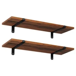 Songmics væghylder sæt af 2, 60 x 20 x 7 cm, svævende hylder, brun og sort
