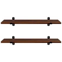 Songmics væghylder sæt af 2, 60 x 20 x 7 cm, svævende hylder, brun og sort