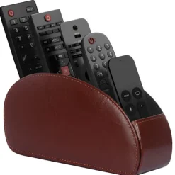 Sort Fjernbetjeningsholder i Kunstlæder med 5 Rum, TV DVD Blu Ray Medieafspiller Fjernbetjeningsorganisator, Skrivebordsopbevaring Pattern Purple