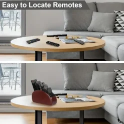 Sort Fjernbetjeningsholder i Kunstlæder med 5 Rum, TV DVD Blu Ray Medieafspiller Fjernbetjeningsorganisator, Skrivebordsopbevaring Pattern Purple