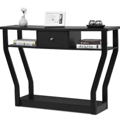 Sort konsolbord med skuffe og hylde – 120 x 30 x 81 cm