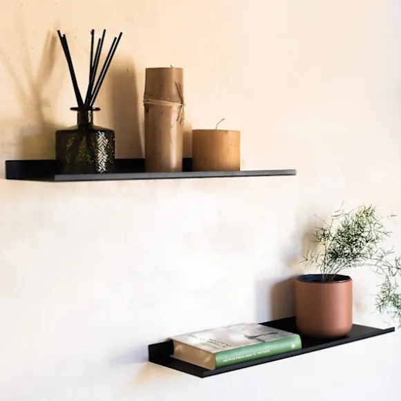 Sort metal væghylde | Sæt med 2 flydende hylder 40 cm [Db]