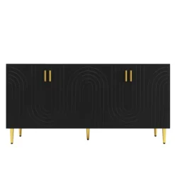 Sort skænk 152x40x75cm - skaftdesign med gyldne håndtag/fødder, elegant til spiseområde Black