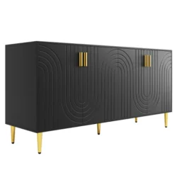 Sort skænk 152x40x75cm - skaftdesign med gyldne håndtag/fødder, elegant til spiseområde Black