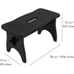 Sort trætrinfodstøtte - 38 x 19 x 21 cm - Skrivebord, stol, plante, lille lav skammel - træbænk - usamlet Sort