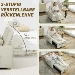 Sovestol med liggefunktion, cremefarvet, 3-i-1
