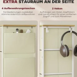 Soveværelseskommode med 8 stofskuffer, stålramme, beige