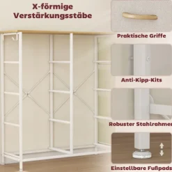 Soveværelseskommode med 8 stofskuffer, stålramme, beige