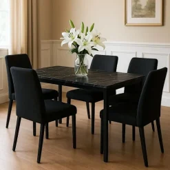 Spisebord eller skrivebord, 120x60 cm, sort marmorfinish