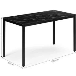 Spisebord eller skrivebord, 120x60 cm, sort marmorfinish