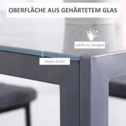 Spisebord Firkantet Køkkenbord Til 4 Personer, Stuebord Med Hærdet Glas Bordplade, Til Køkken, Spisestue, Grå