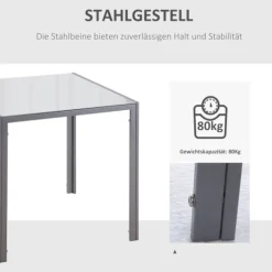 Spisebord Firkantet Køkkenbord Til 4 Personer, Stuebord Med Hærdet Glas Bordplade, Til Køkken, Spisestue, Grå