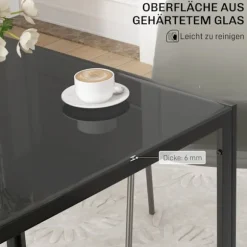 Spisebord Firkantet køkkenbord til 4 personer, spisebord af hærdet glas, bæreevne op til 80 kg, til køkken, spisestue, 75 x 75 x 75 cm, sort