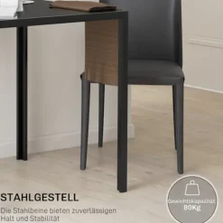 Spisebord Firkantet køkkenbord til 4 personer, spisebord af hærdet glas, bæreevne op til 80 kg, til køkken, spisestue, 75 x 75 x 75 cm, sort