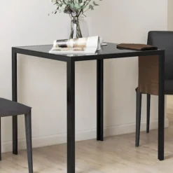 Spisebord Firkantet køkkenbord til 4 personer, spisebord af hærdet glas, bæreevne op til 80 kg, til køkken, spisestue, 75 x 75 x 75 cm, sort